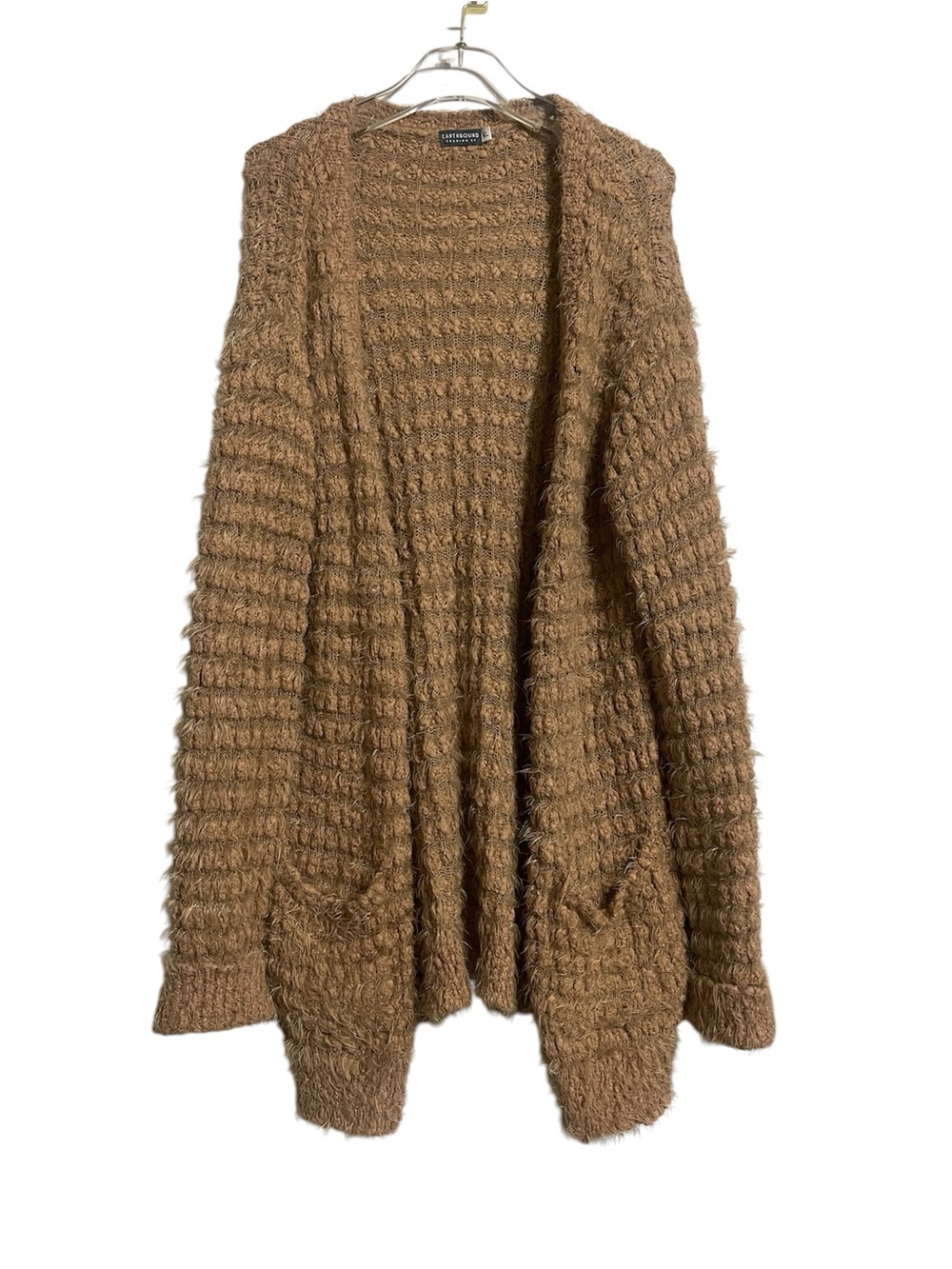 Earthbound Cozy Open-Front Brown Fuzzy Textured Cardigan Sweater